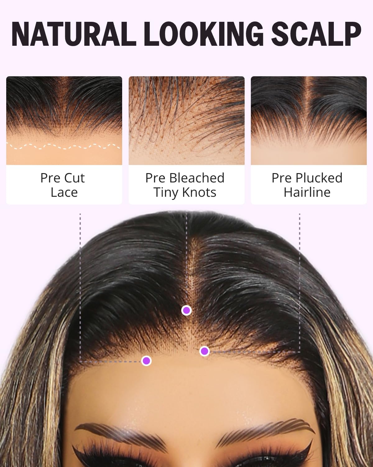 MEGALOOK Balayage Glueless Wig Human Hair Pre Plucked Pre Cut 6x5 Closure Wigs Human Hair Highlight Ombre Ready to Go Glueless Wigs Body Wave Wig Bleached Tiny Knots 1b/27 18 Inch