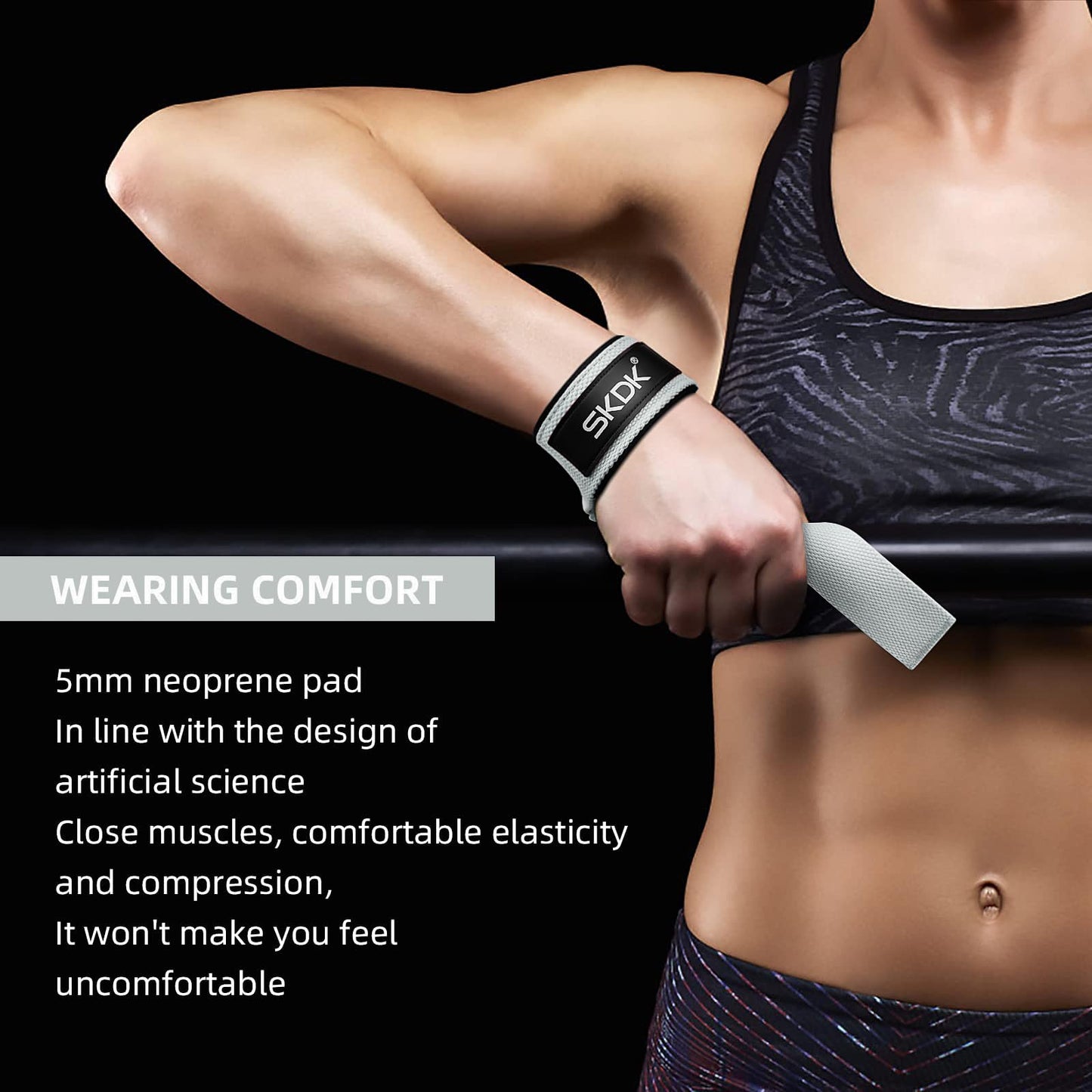 SKDK Cotton Hard Pull Wrist Lifting Straps Grips Band-Deadlift Straps with Neoprene Cushioned Wrist Padded and Anti-Skid Silicone - for Weightlifting, Bodybuilding, Xfit, Strength Training