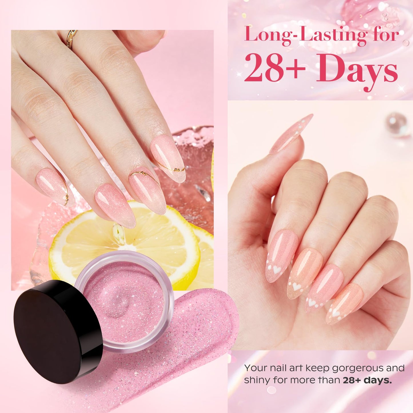 AZUREBEAUTY Dip Powder Nail Kit, 6 Colors Jelly Pink Transparent Nude Hot Pink Peach Dip Dipping Powder Starter Set, French Nail Art Manicure DIY Salon, No Need Nail Lamp Cured Mother's Day Gift