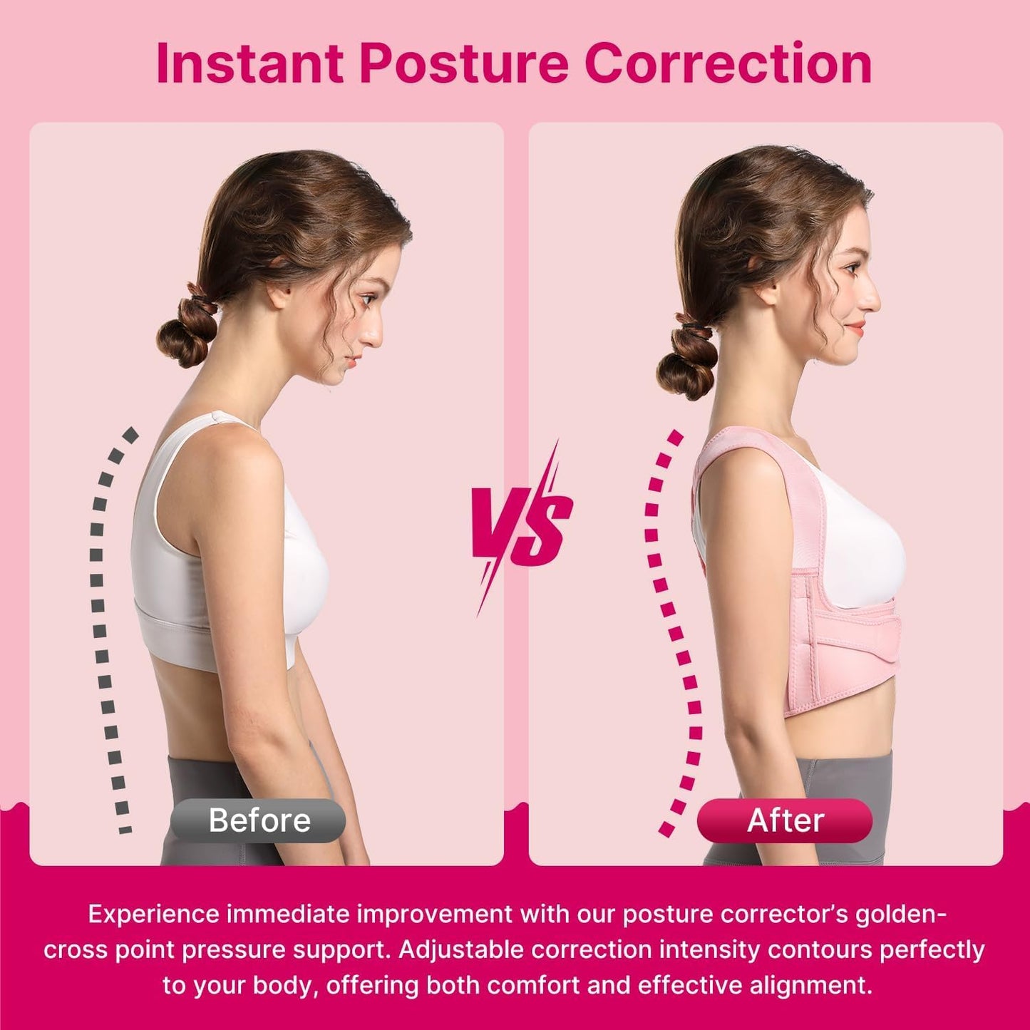 Fit Geno Posture Corrector for Women: Adjustable Lightweight Upper Back Brace for Neck Shoulder & Upper Back Pain Relief - Improve Posture Correct Hunchback Slouching Kyphosis Invisible Under Clothes (M/L Under Bust 32"-45")
