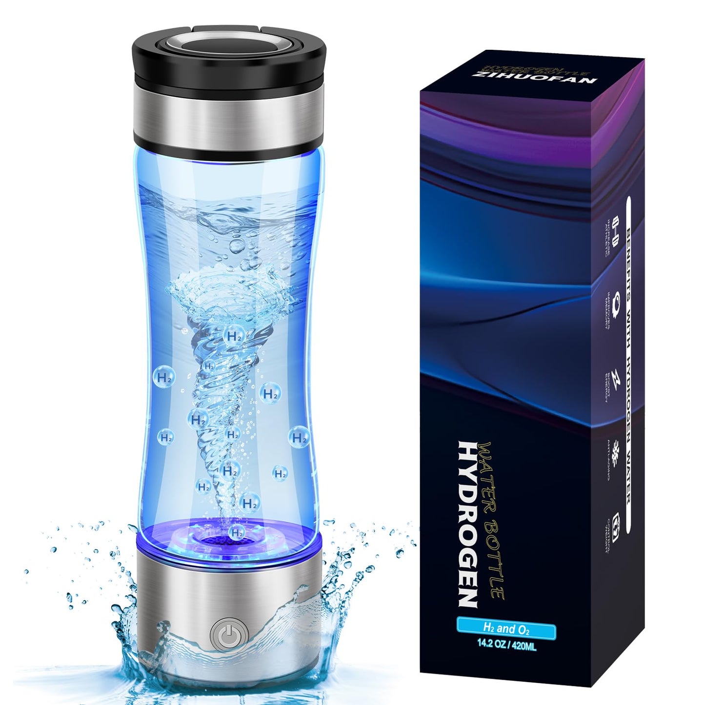 ZIHUOFAN Hydrogen Water Bottle, 1600PPB Portable Hydrogen Water Bottle Generator. Newly Upgraded Hydrogen-Oxygen Separation Technology Allows for Higher Hydrogen Concentration. Suitable for Daily Use