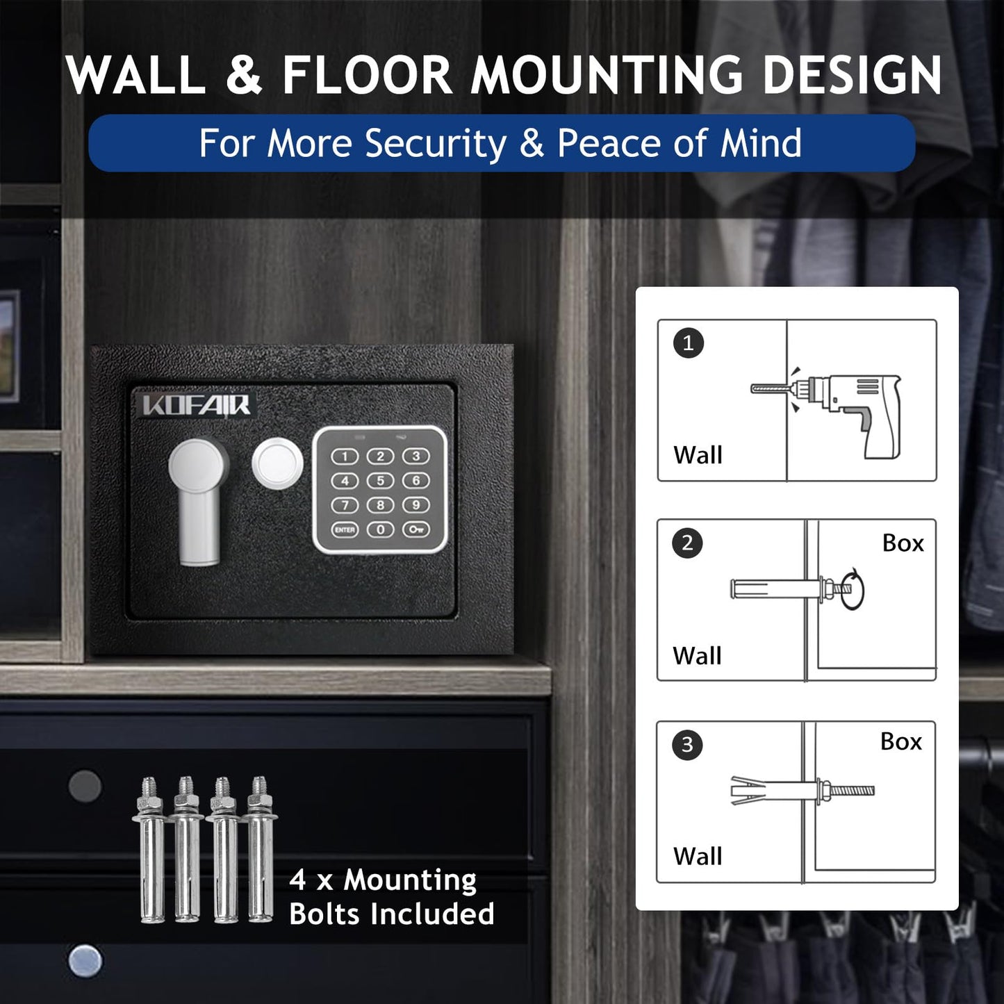KOFAIR Safe Box for Home Safe (0.23 Cubic Feet) with Fireproof Bag, Personal Money Safe for Cash Saving, Mini Safe Box with Key, Digital Safety Box with Light, Money Lock Box