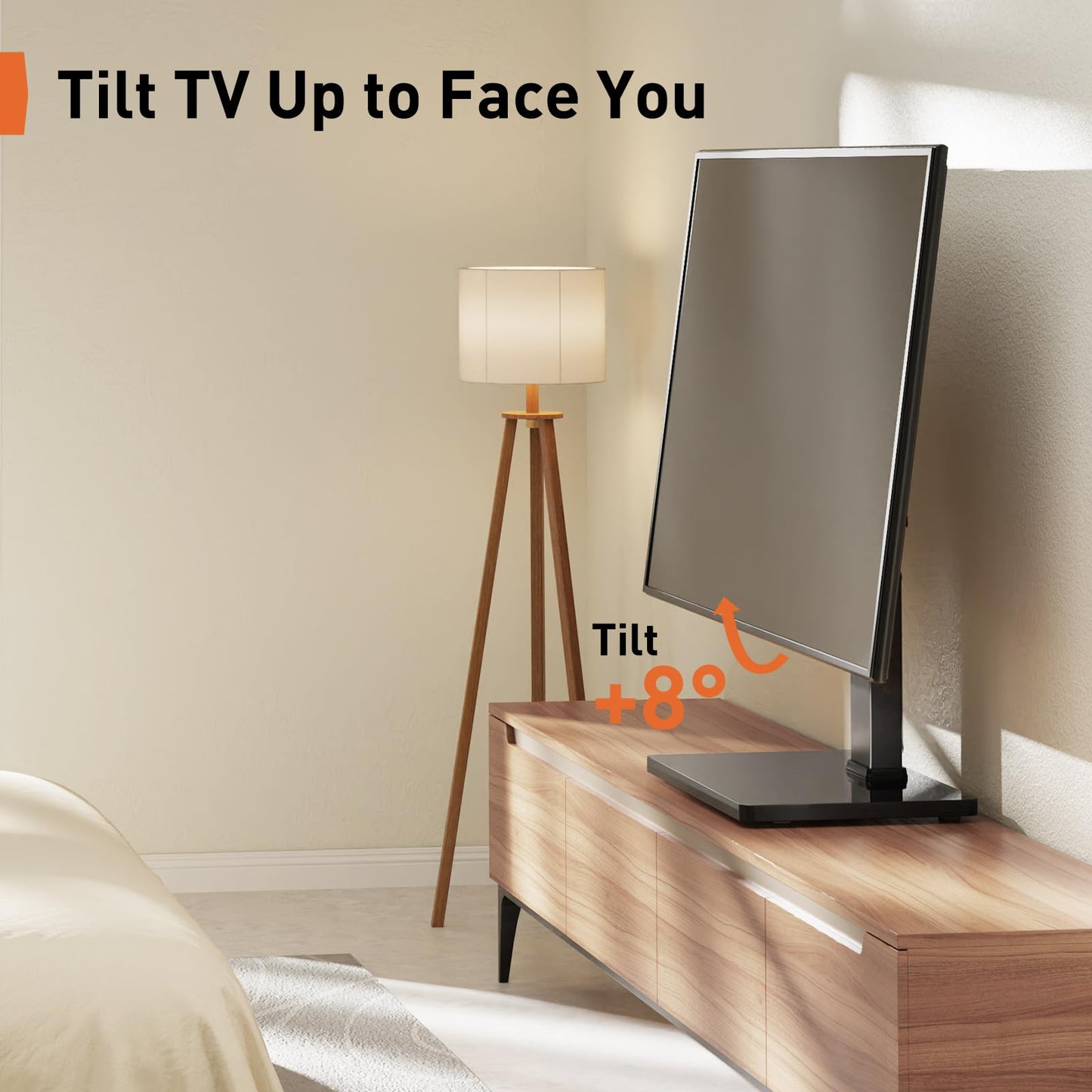 Perlegear Universal Swivel TV Stand with Power Outlet, Tabletop TV Stand for 32–60,65 Inch TVs up to 88 lbs, Tempered Glass TV Mount Stand Base with Height Adjustment, Tilt, Max VESA 400x400mm,PGTVS27