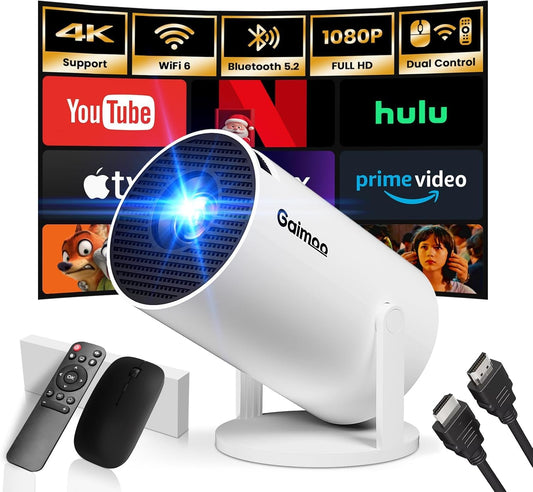 [Built-in App] Mini Projector with WiFi and Bluetooth 2025 Upgraded 1080P FHD 4K Support Projector with Mouse Portable Projector Auto Keystone Compatible with TV Stick/Memory Stick/USB/Laptop