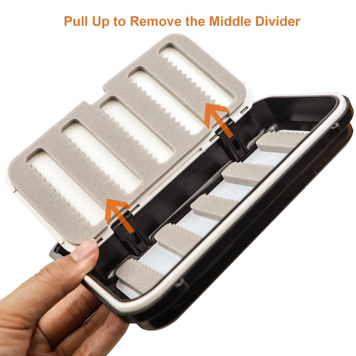 KEESHINE Fly Fishing Box Multi sided Fly Box with Removable Swing Leaf Center (Black, Small)