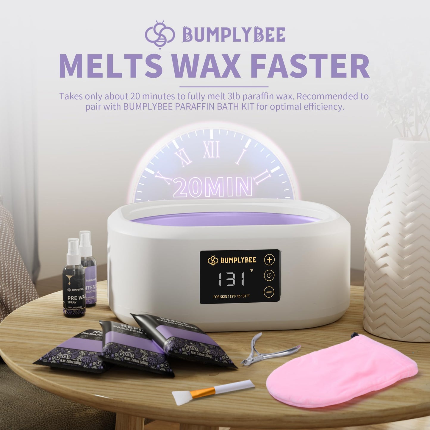 BUMPLYBEE Paraffin Wax Kit - 10 Packs Lavender Paraffin Wax Refills with Silicone Brush - Paraffin Wax for Hand and Feet Refill, Paraffin Wax for Hands, Skin Moisturizing, Non-Greasy, Easy-Peeling