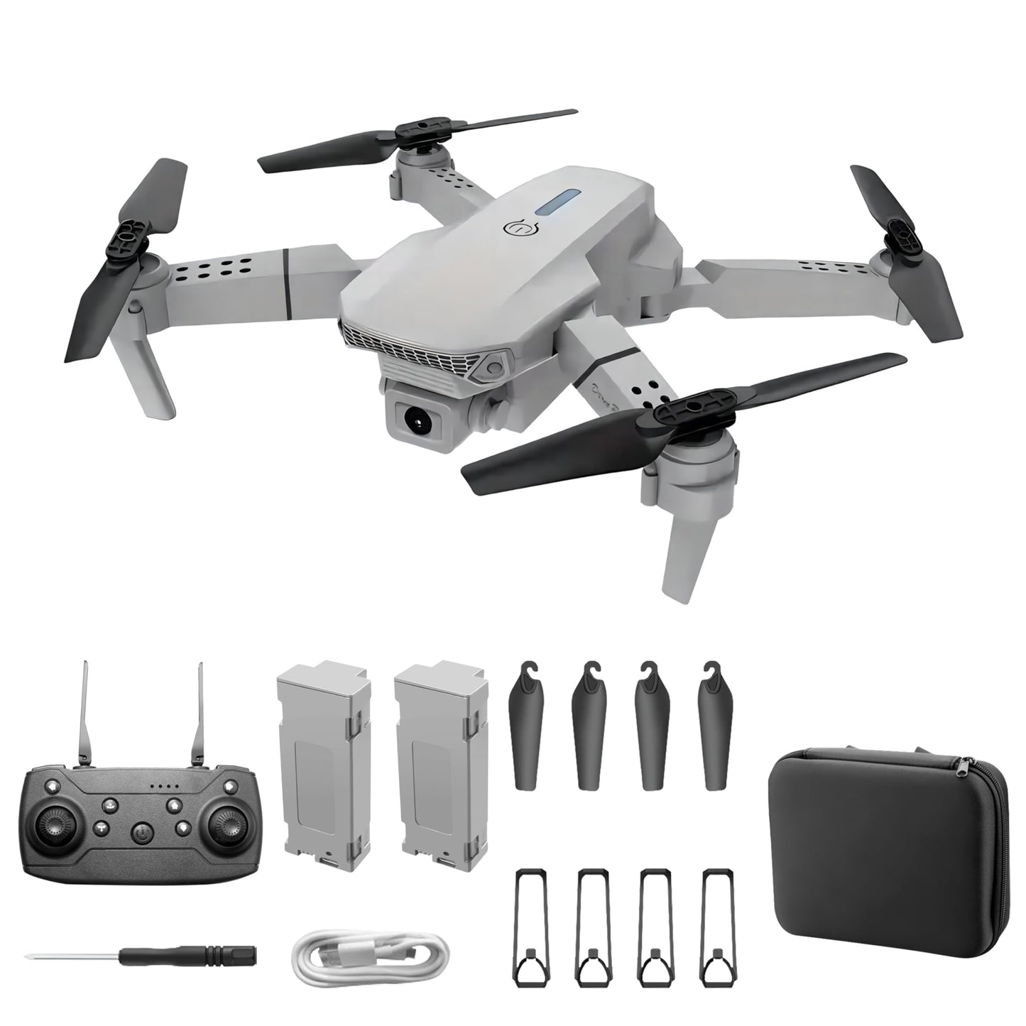 E88 Drone With Dual Camera, Mobile App Control, Indoor Flying Toy RC Plane With Video Function - Ideal Gift For Beginners, Christmas Halloween Thanksgiving Birthday Gift (Gray+Dual Batteries)