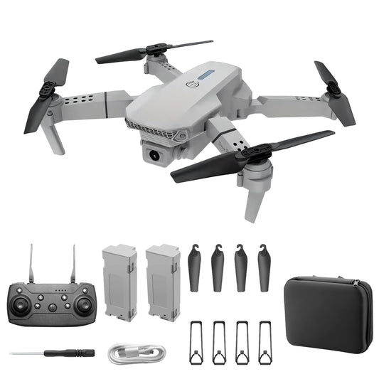 E88 Drone With Dual Camera, Mobile App Control, Indoor Flying Toy RC Plane With Video Function - Ideal Gift For Beginners, Christmas Halloween Thanksgiving Birthday Gift (Gray+Dual Batteries)