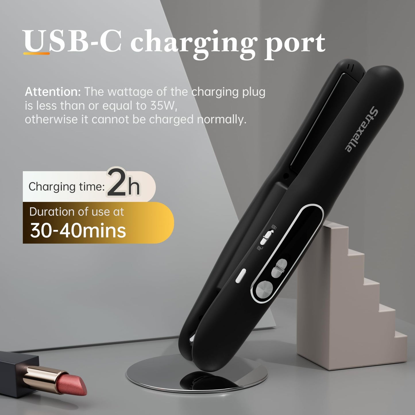 Cordless Hair Straightener and Curler 2 in 1, Portable Mini Flat Iron Adjustable 350°F-420°F Mini Travel Hair Straightener LED Display/5000mAh Ceramic Flat iron hair straightener for Women Men (Black)