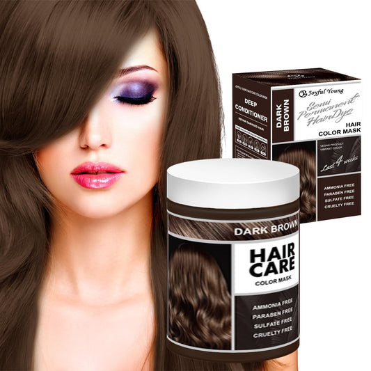 Joyful Young Vegan Semi-Permanent Hair Color Mask – Ammonia-Free, Paraben & Sulfate-Free Hair Dye & Depositing Conditioner, Plant-Based Formula, Long-Lasting Color in Minutes, 300ml (DARK BROWN)