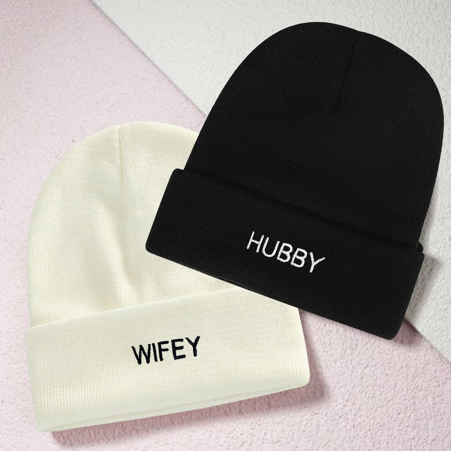 GroomBrideGifts Wedding Gifts for Couples, Hubby & Wifey Wedding Beanie Hat Set, Bridal Shower Gifts, Unique Gift for Engagement, Wedding, Honeymoon, Newly-Married Anniversary
