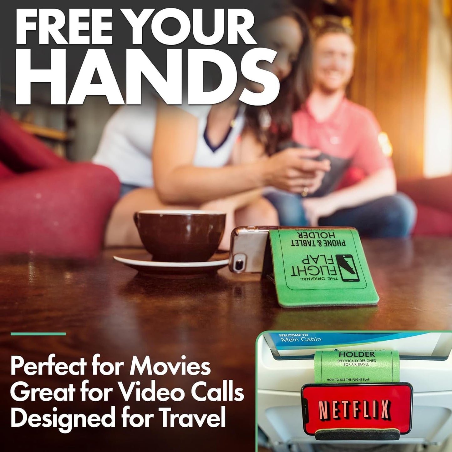 Flight Flap Airplane Phone Holder, Flexible Cell Phone Holder, Folding Cellphone Stand for Desk, Bed, Office, Treadmill - Airplane Accessories Long Flight Travel - Plane Essentials (Original Green)