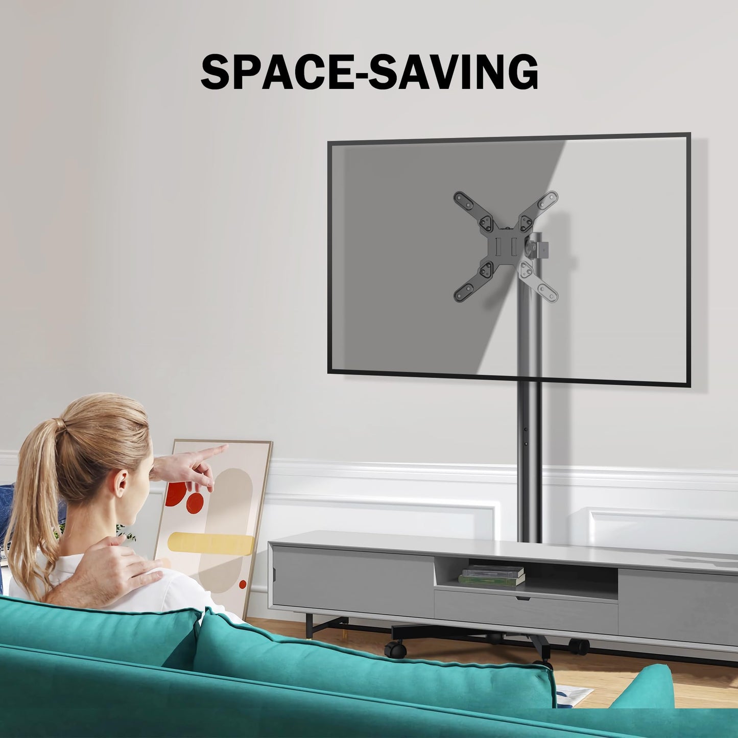 XINLEI Mobile TV Carts, Rotating Rolling TV Stand on Wheels for 13-50" Flat/Curved TVs Height Adjustable 30° Tilt Floor TV Stand Portable Monitor Stand Holds up to 44lbs Max VESA 200x200mm ML1350