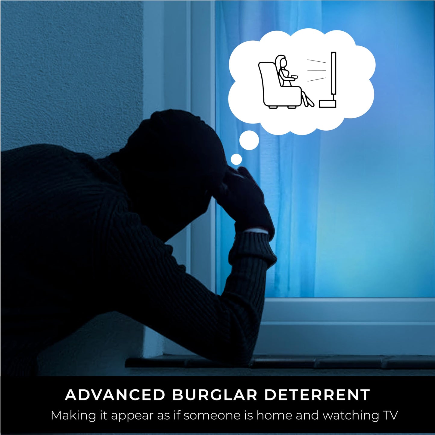 FakeTV - FTV-11 - Advanced Burglar Deterrent Device – Widescreen Realistic Television Simulator with Reflective Lens - Dummy Home Security Device with Lights – Protect Your House & Valuables