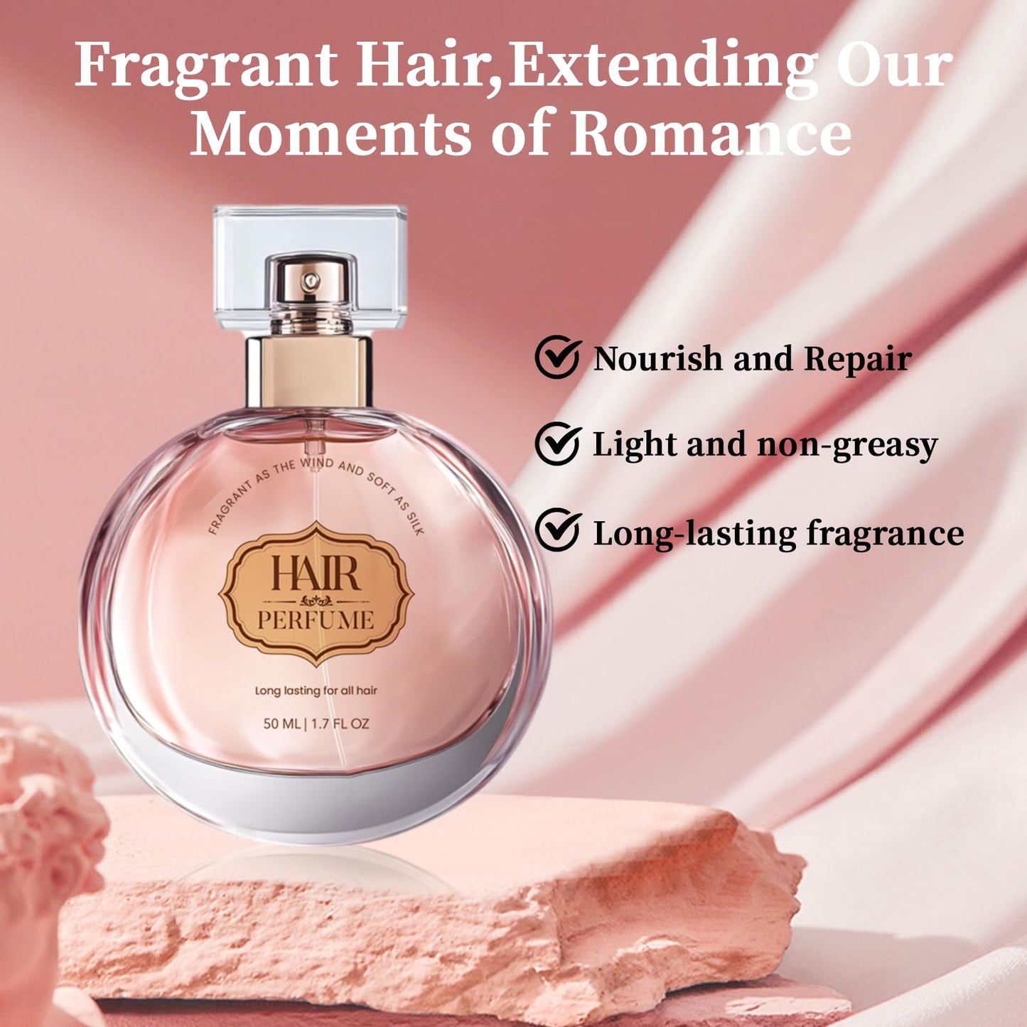 Hair Perfume with Nourishing Care – 50ml / 1.7 fl oz – Long-Lasting Floral Rose Fragrance – Strengthens & Conditions Hair – Suitable for All Hair Types(pink)