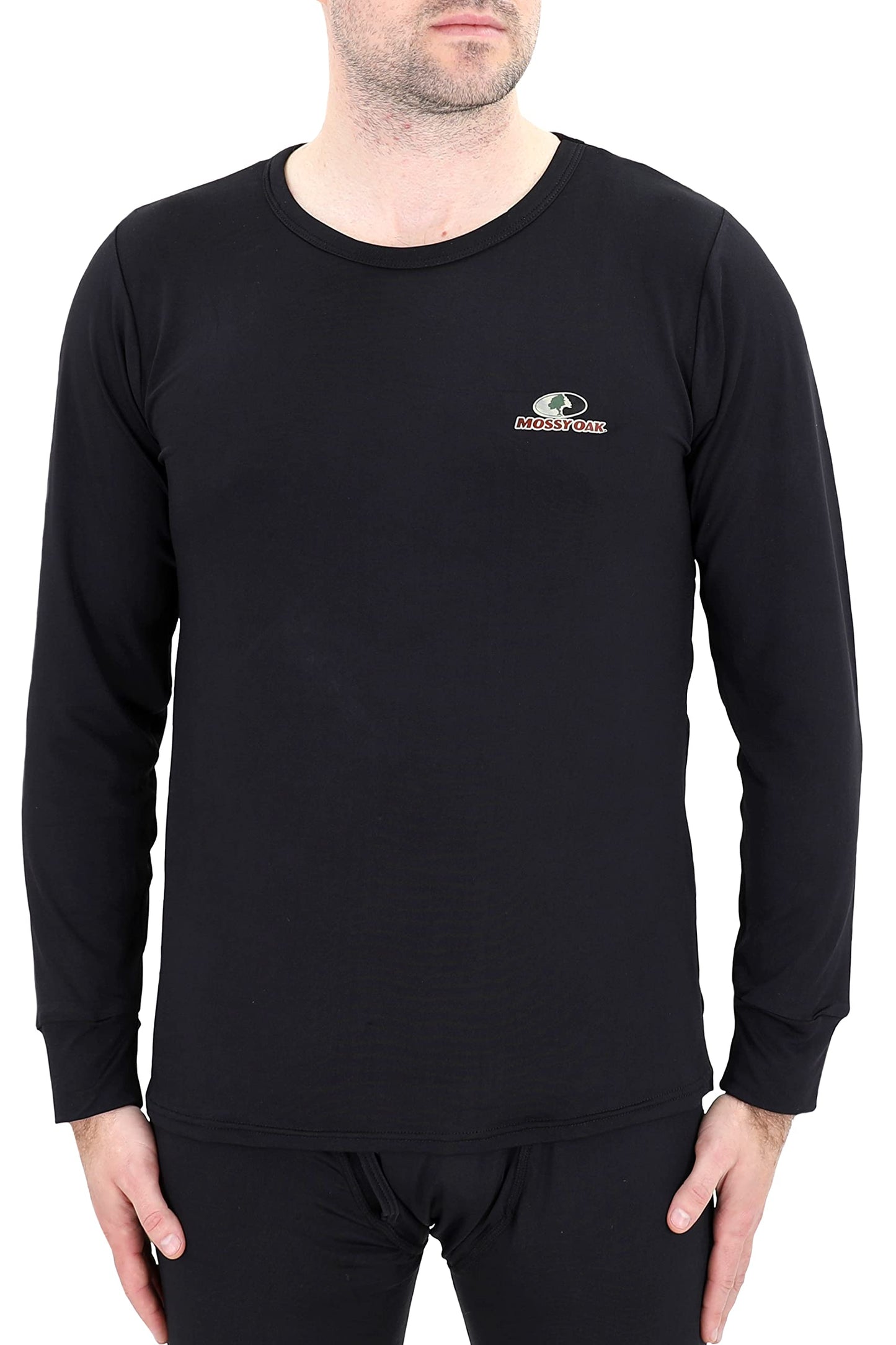 Mossy Oak Men's Active UV Protection Base Layer Thermal Underwear Top, Black, X-Large