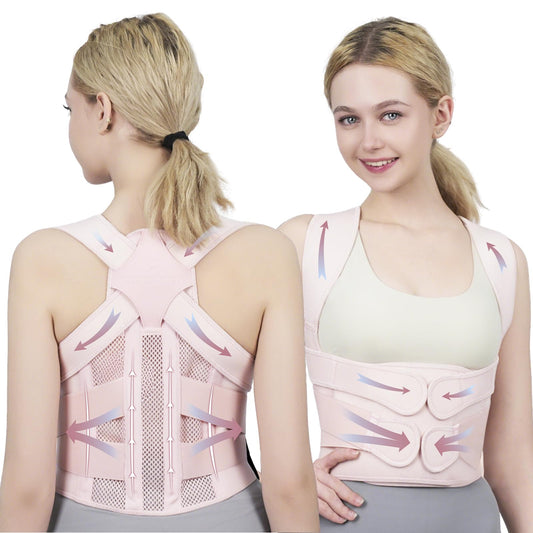 Posture Corrector for Women and Men Upgraded Back Brace, Adjustable Back Support for Upper and Lower Back Pain Relief, Shoulder Straightener for Hunchback, Scoliosis, Lumbar, Spine (Pink, Medium)