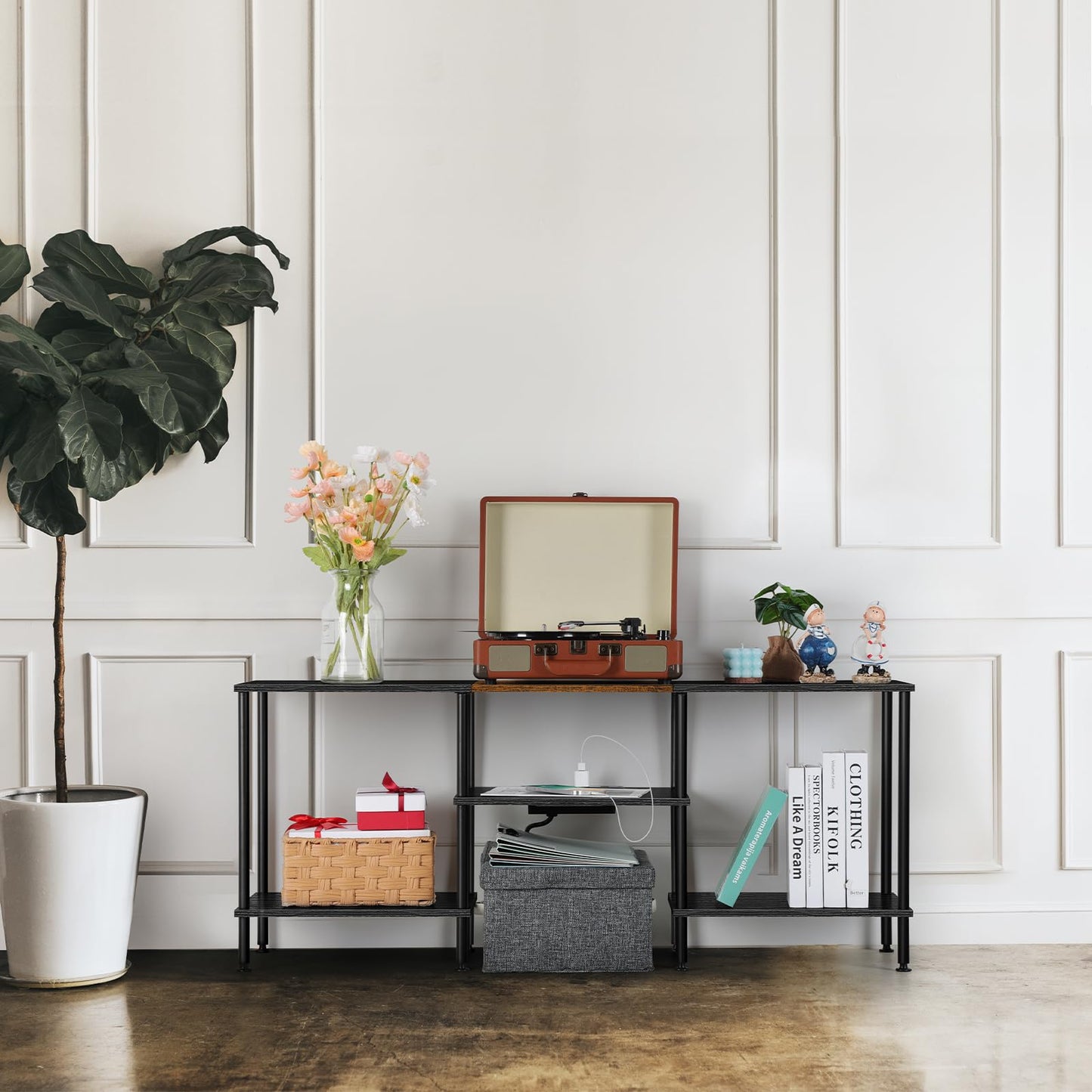 OYEAL Black Bedroom TV Stand with Power Outlets up to 50 inch TV, Small Entertainment Center Stand with Storage Modern Media TV Console Table for Living Room Bedroom