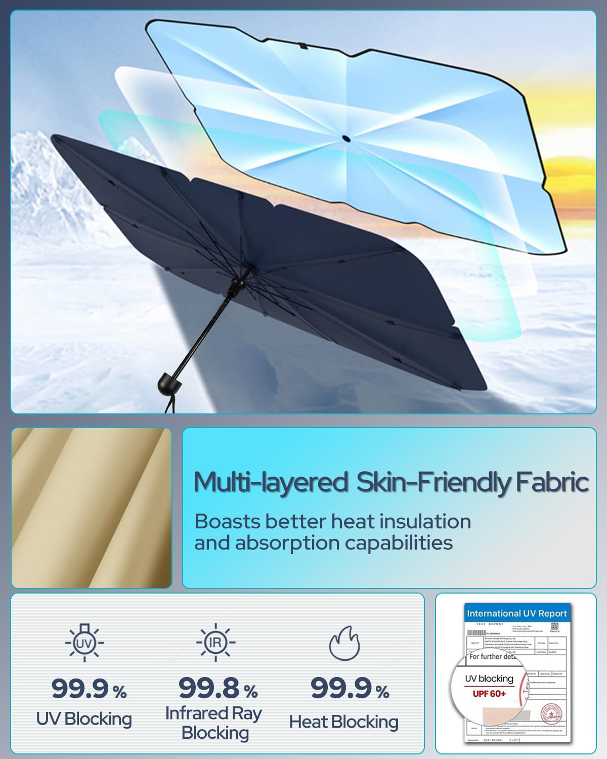 [2025 Upgrade] Retractable Windshield Sun Shade for Car, Umbrella Sunshade for Car Windshield Protect Vehicle from Sun Rays & Heat Damage Medium (57" x 33")