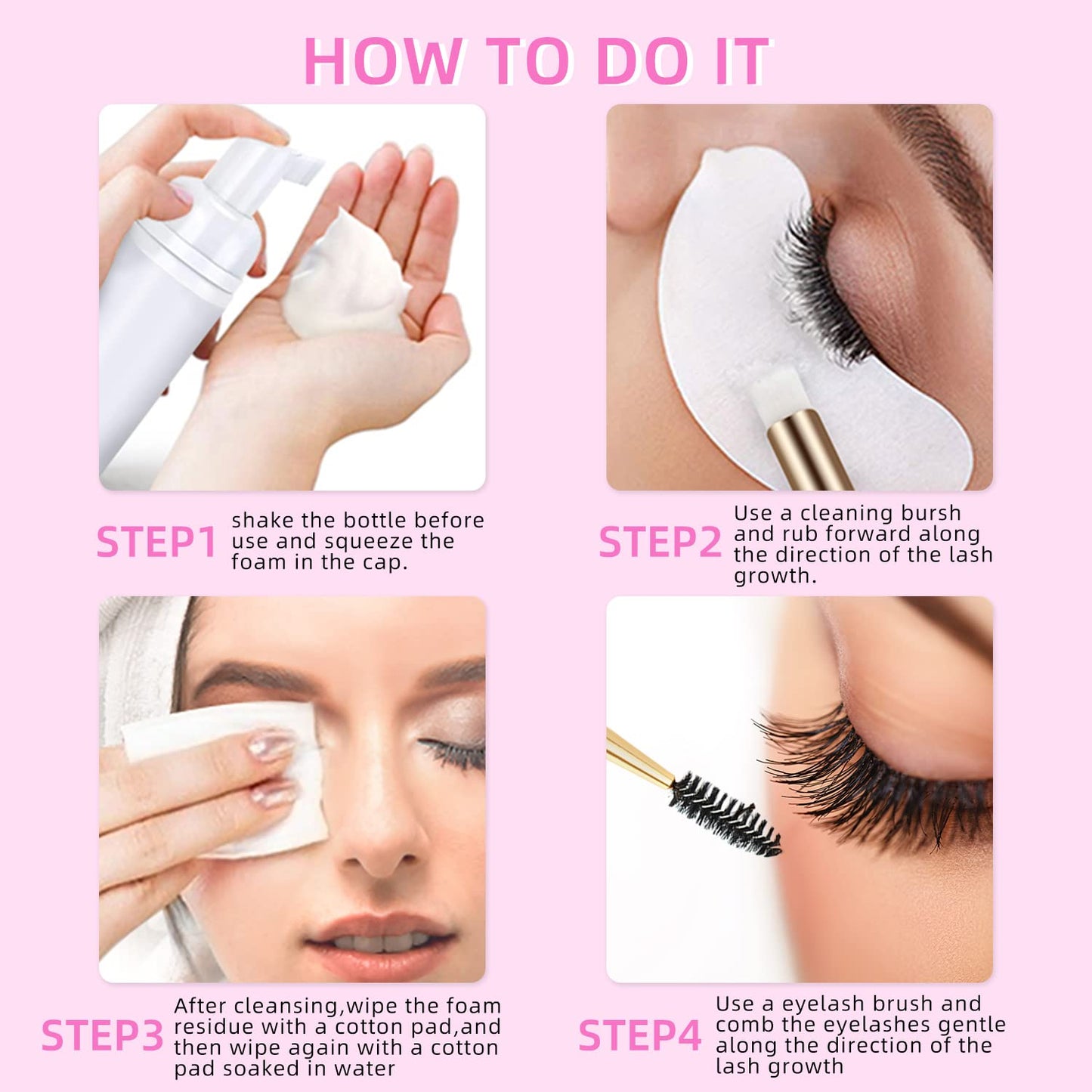 ACTROL Eyelash Extension Cleanser 60ML Natural Lash Extension Shampoo Cherry Blossom Professional Eyelid Foaming Cleanser Paraben & Sulfate Free Non-lrritating with Salon and Home Care