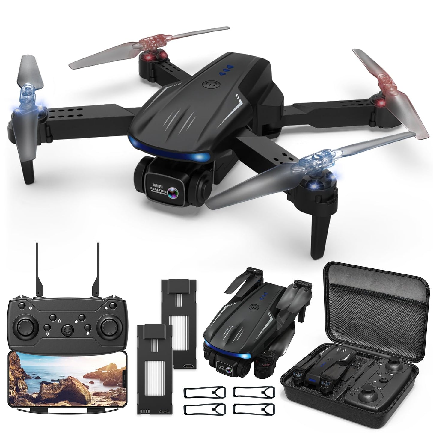 X-shop Foldable FPV Drone with 1080P HD Camera for Kids & Adults, 2 Batteries, One Key Take Off/Land, Altitude Hold, Headless Mode, 360Flip, 3 Speed Modes, Waypoint Fly