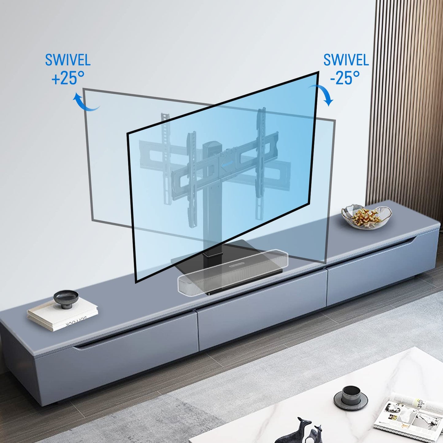 MOUNTUP Universal TV Stand, Table Top TV Stands for 37 to 65, 70, 75 Inch Flat Screen TVs, Height Adjustable, Tilt, Swivel TV Mount with Tempered Glass Base Hold up to 88lbs, Max VESA 600x400mm MU0031