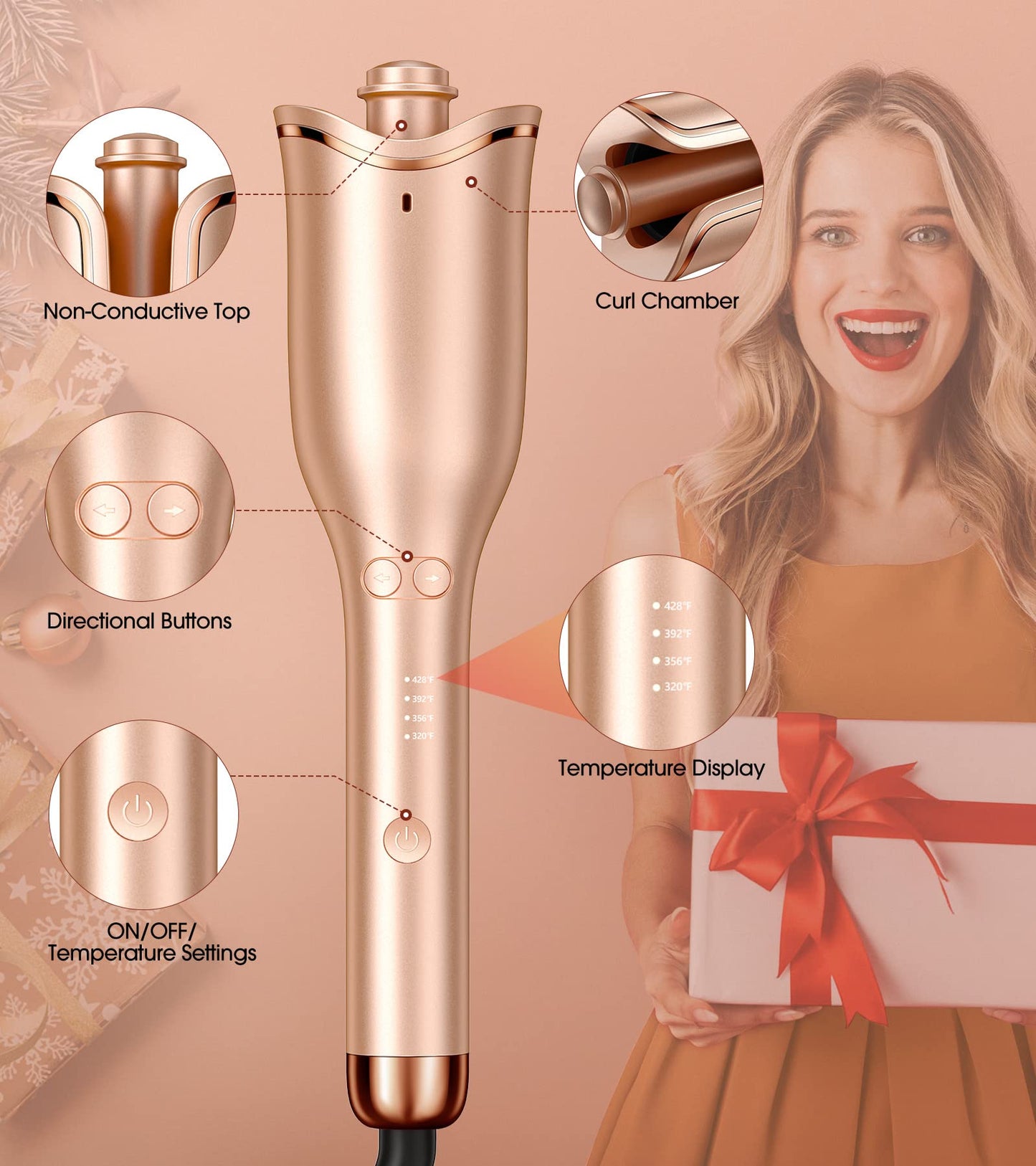 Automatic Curling Iron, Professional Automatic Hair Curler with 1" Curling Wand Large Slot & 4 Temperature & 3 Timer, Dual Voltage Anti-Tangle Rotating Curling Iron with Auto Shut-Off for Hair Styling