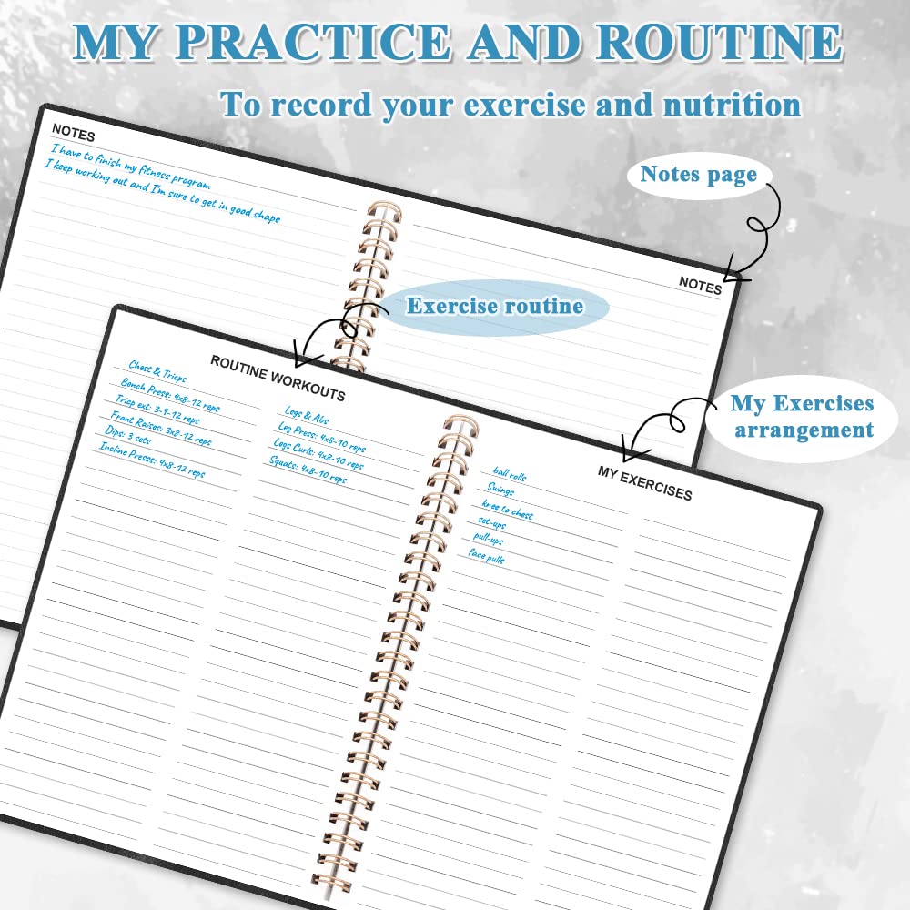Workout Journal - A5 Fitness Journal/Workout Log Book to Track Weight Loss, GYM Journal, Bodybuilding Progress-Daily Health/Wellness Tracker, Exercise Journal for Women, Black PU Cover Fitness Planner