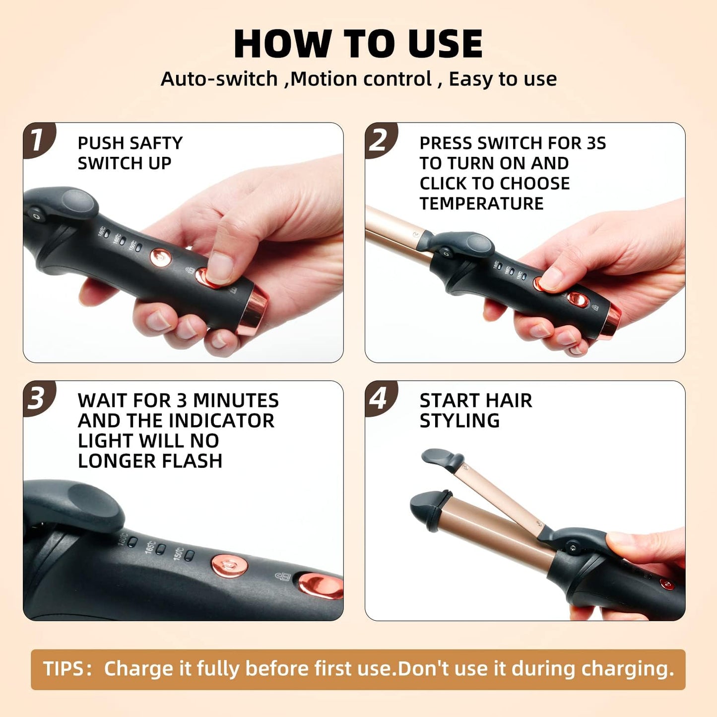 Cordless Curling Iron Rechargeable, Curling Iron, USB Mini Cordless Hair Curler with 3 Temp Setting 302°F-356°F, Portable Battery Operated Curling, Hair Straightener and Curler Travel