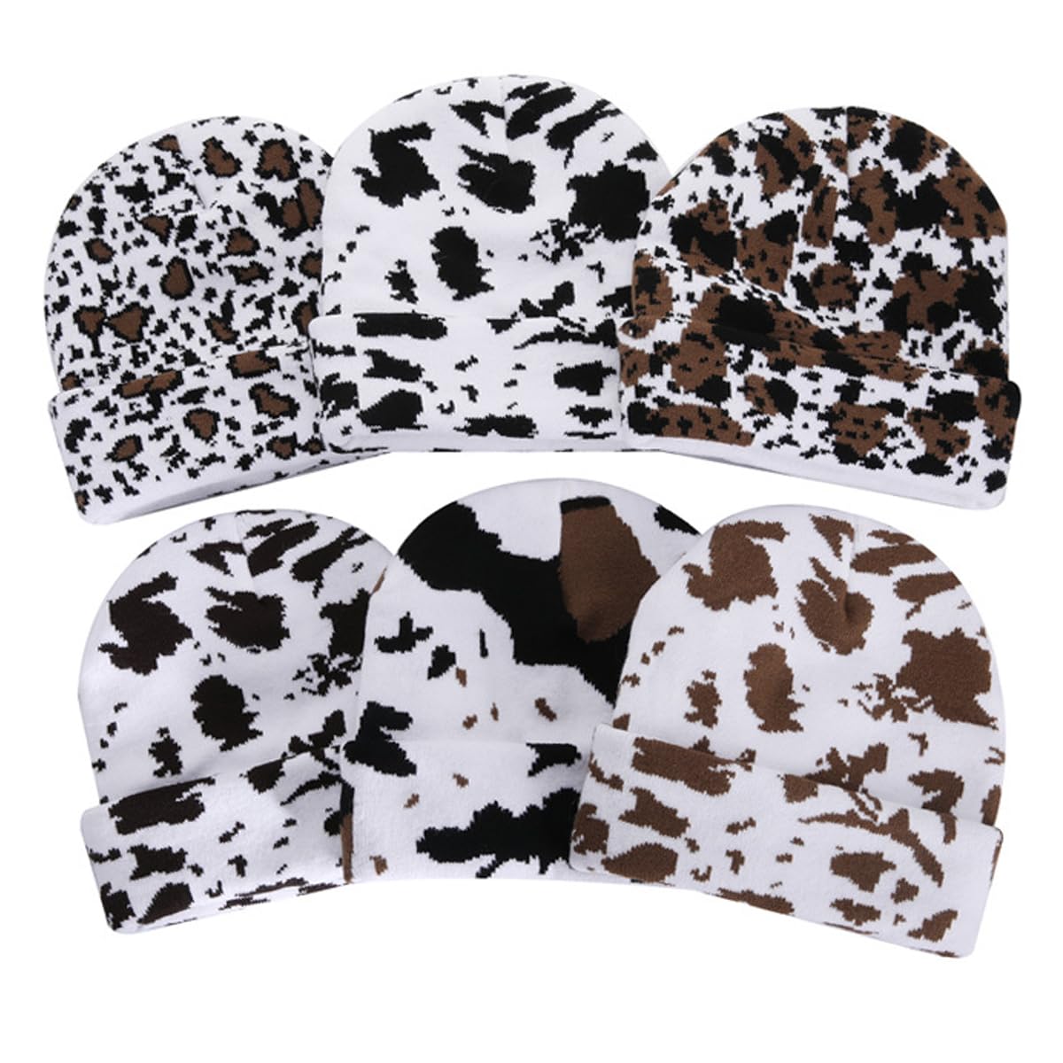 KORADI Women's Cow Print Beanie Men's Cuffed Knit Hat Winter Warm Beanie Caps (US, Alpha, One Size, Beanie A)