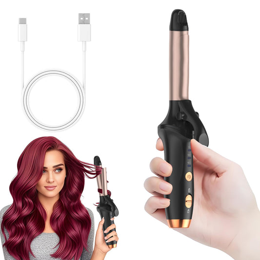 Cordless Curling Iron Mini Curling Iron, USB Rechargeable 4000 mAh 3 Temp Setting Travel Portable Hair Curler with 200 Million Negative Ion Cordless Hair Curler