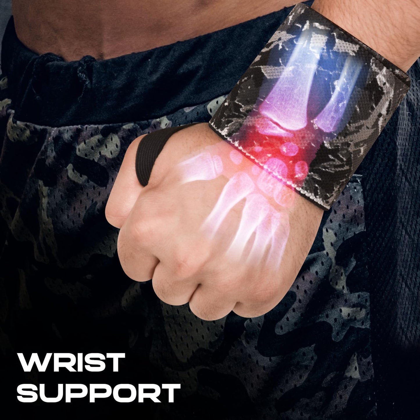 WYOX Unisex Wrist Wraps for Weightlifting | Wrist Wraps for Men and Women | 18'' Extended Length Strong Wrist Strap | Weight Lifting Wrist Wraps with Thumb Loop for Muscle Stability (Camo Grey)