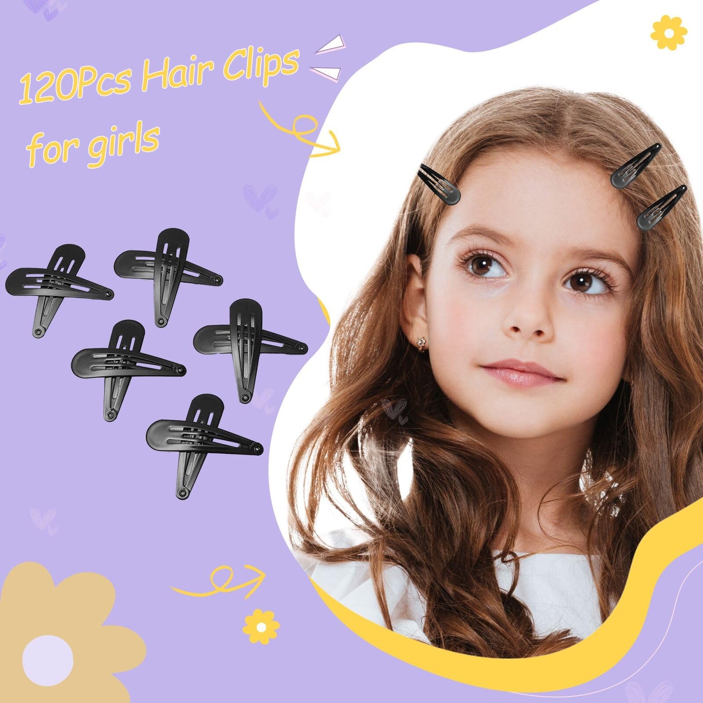 120 Pack Black Hair Clips | Non-Slip Snap Clips for Women & Girls | Durable Hairpins for Thick Hair, Updos, Braids & Buns | Secure Hold, Snag-Free Design