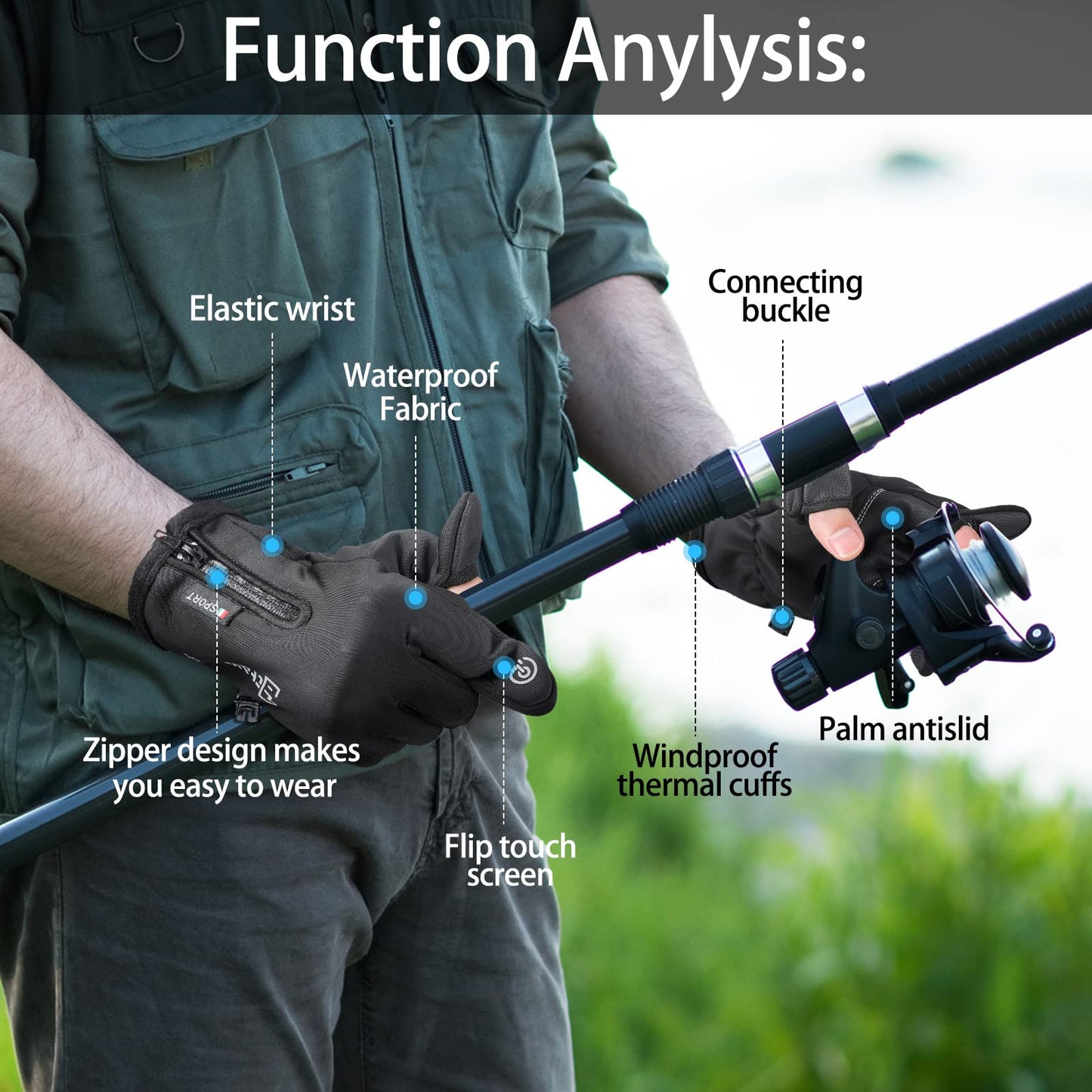 Bencailor 2 Pairs Windproof Waterproof Fingerless Gloves Winter Warm Touchscreen Bicycle Gloves Men Cold Weather Cycling Bike Motorcycle Touch Screen Gloves (X Large)