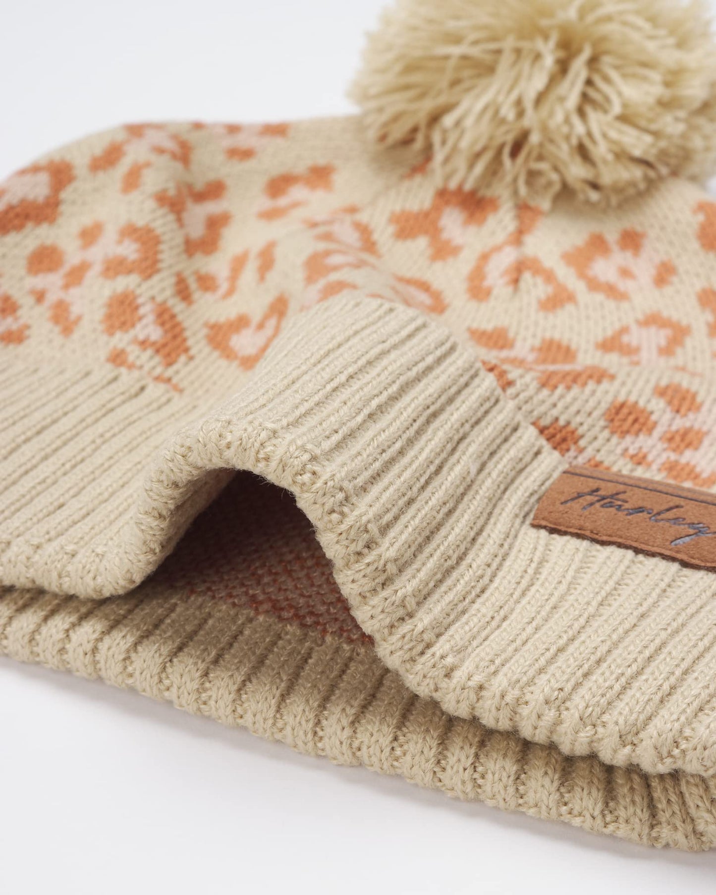 Hurley Women's Winter Hat - Vermont Knit Cuff Beanie with Pom-Pom, Pale Ivory