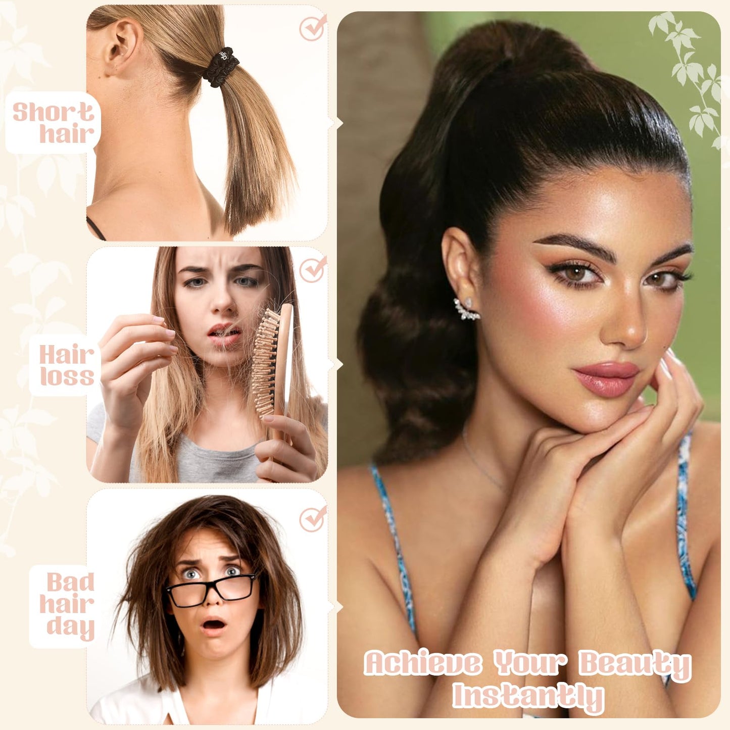 FELENDY 15" Ponytail Extension Drawstring Curly Wavy Ponytail Extensions Clip in Long Pony Tails Hair Cute Synthetic Piece for Women Ash Blonde