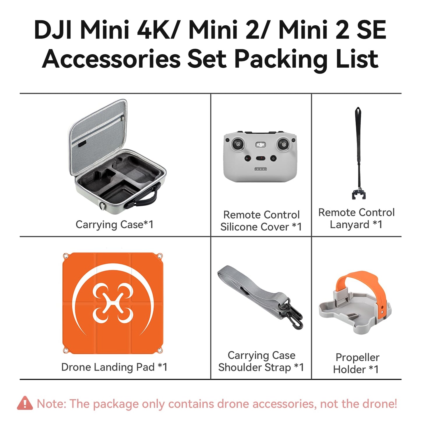 DJI Mini 4K / Mini 2 / Mini 2 SE 5-in-1 Accessories Combo, with Drone Case, Drone Landing Pad, Propeller Holder, RC-N1C Remote Control Lanyard, RC-N1C Remote Control Silicone Cover