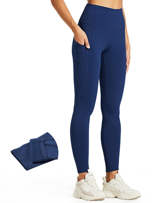 ZUTY Fleece Lined Leggings Women Water Resistant Winter Thermal High Waisted Tights Workout Hiking Leggings with Pockets Plus Navy Blue 5XL