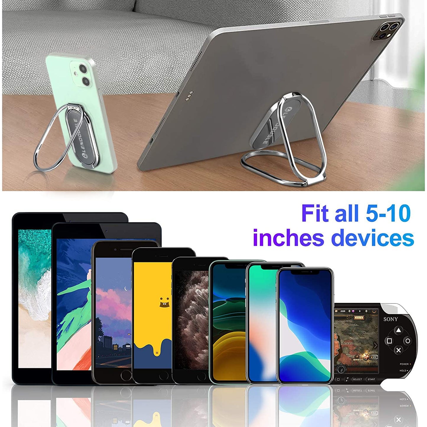 Foldable Cell Phone Stand for Desk, Adjustable Cellphone Ring Holder Finger Kickstand for Office Desktop & Magnetic Car Mount, Rotatable Multi-Angle Hand Grip for iPhone 16 15 Smartphones Back Case