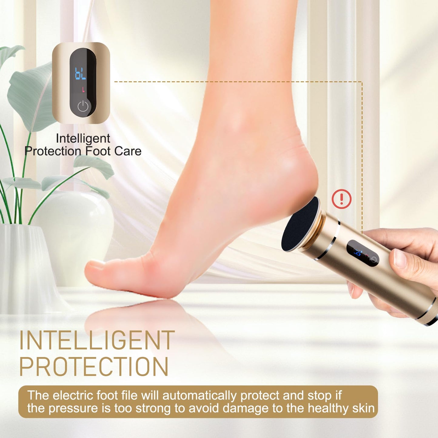 krofaue Electric Foot File Callus Remover - Electric Callus Remover for Feet Rechargeable Foot Grinder Professional Pedicure Tools 2 Speed Adjustable with 60pcs Sandpaper for Dead Cracked（Gold）