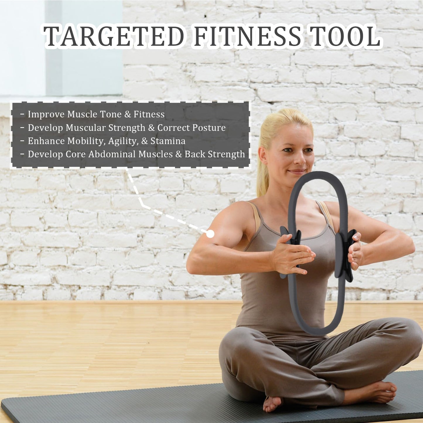 Gavigain Yoga Circle 4 Color Double Grip Yoga Pilates Ring Resistance Circle Portable Fitness Circle for Thigh and Leg Fitness Muscle Lines (Black)