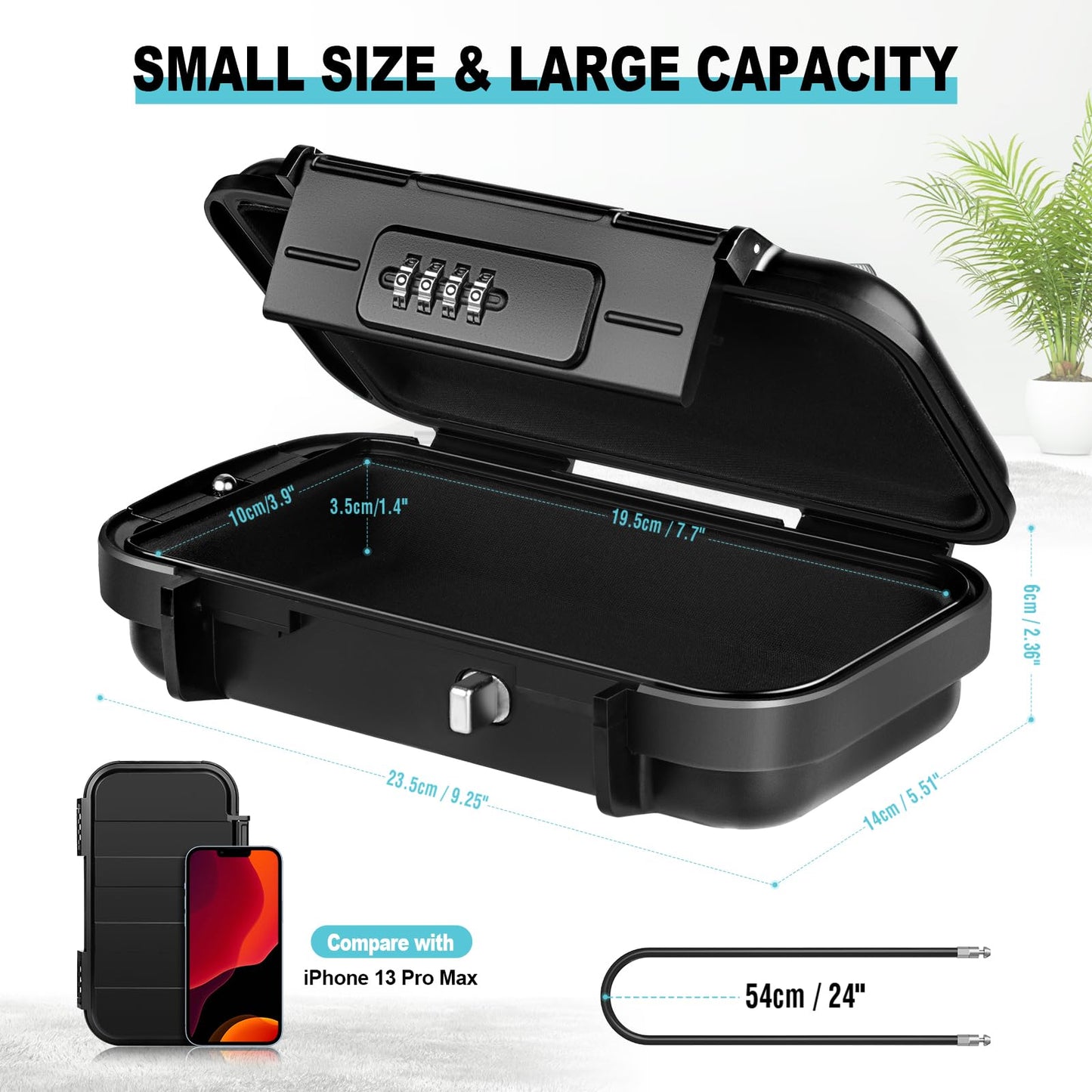 BKNOOU Portable Safe with Removable Chain, Anti-Theft Beach Safe Box, Waterproof Combination Lock Box for Travel, Dorm, Beach, Hotel, Car, Home, Office