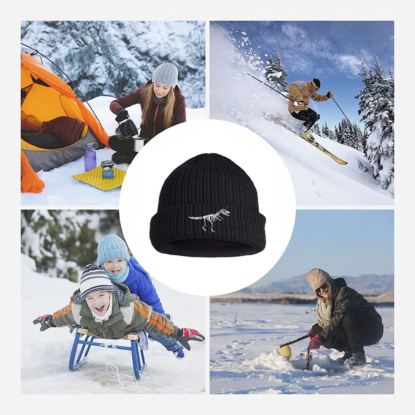 LOKIDVE Men Women Dinosaur Retired 2022 Winter Embroidered Cuff Beanie Hat Knit Skull Cap