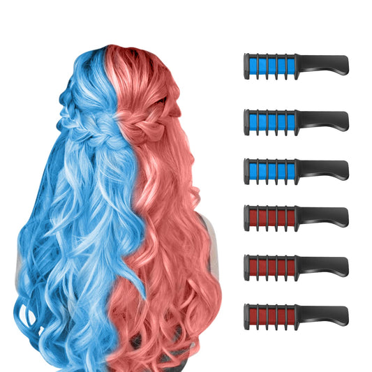New Hair Chalk Comb Temporary Bright Hair Color Dye for Girls Kids, Washable Hair Chalk for Girls Age 4 5 6 7 8 9 10 New Year Birthday Cosplay DIY Halloween, Christmas (Red & Blue)