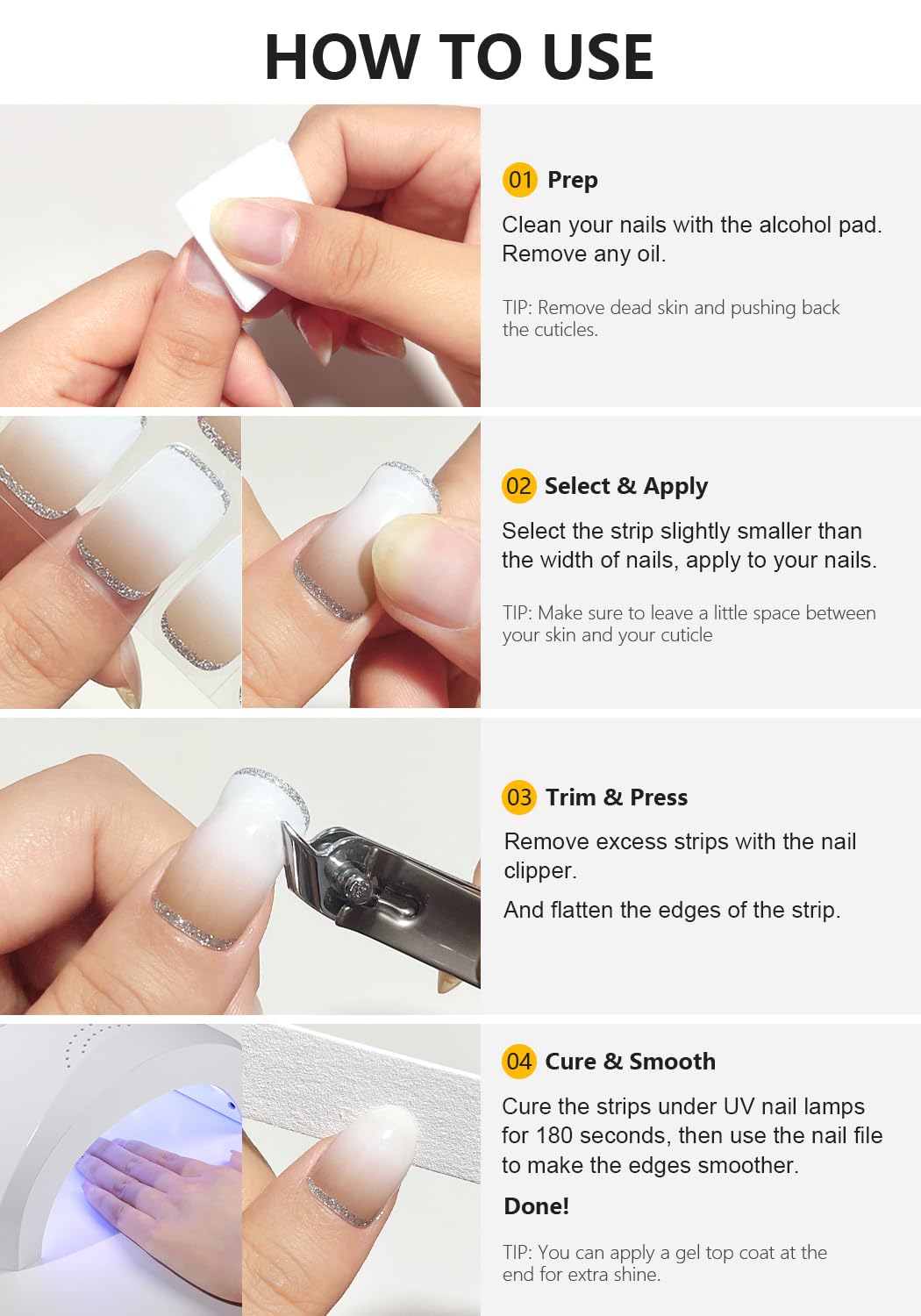 AutyaMee Semi Cured Gel Nail Strips (Pink Stone), 20 Pcs Gel Nail Wraps, Stickers, UV Light Required, Salon Quality, Long Lasting