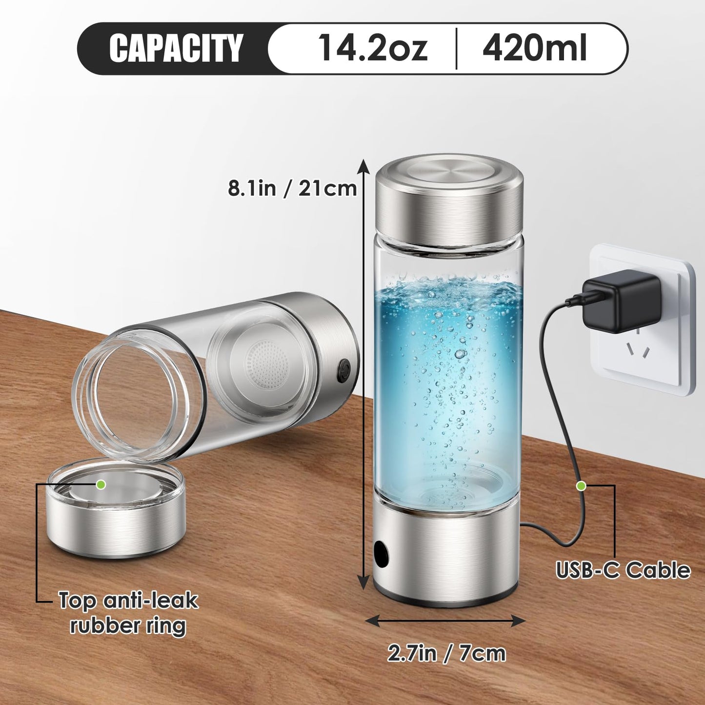 Hydrogen Water Bottles, Portable Hydrogen Water Generator with SPE PEM Technology Water Ionizer, Hydrogenated Water Machine Improve Water in 3 Minutes for Family, Office, Travel, Exercise