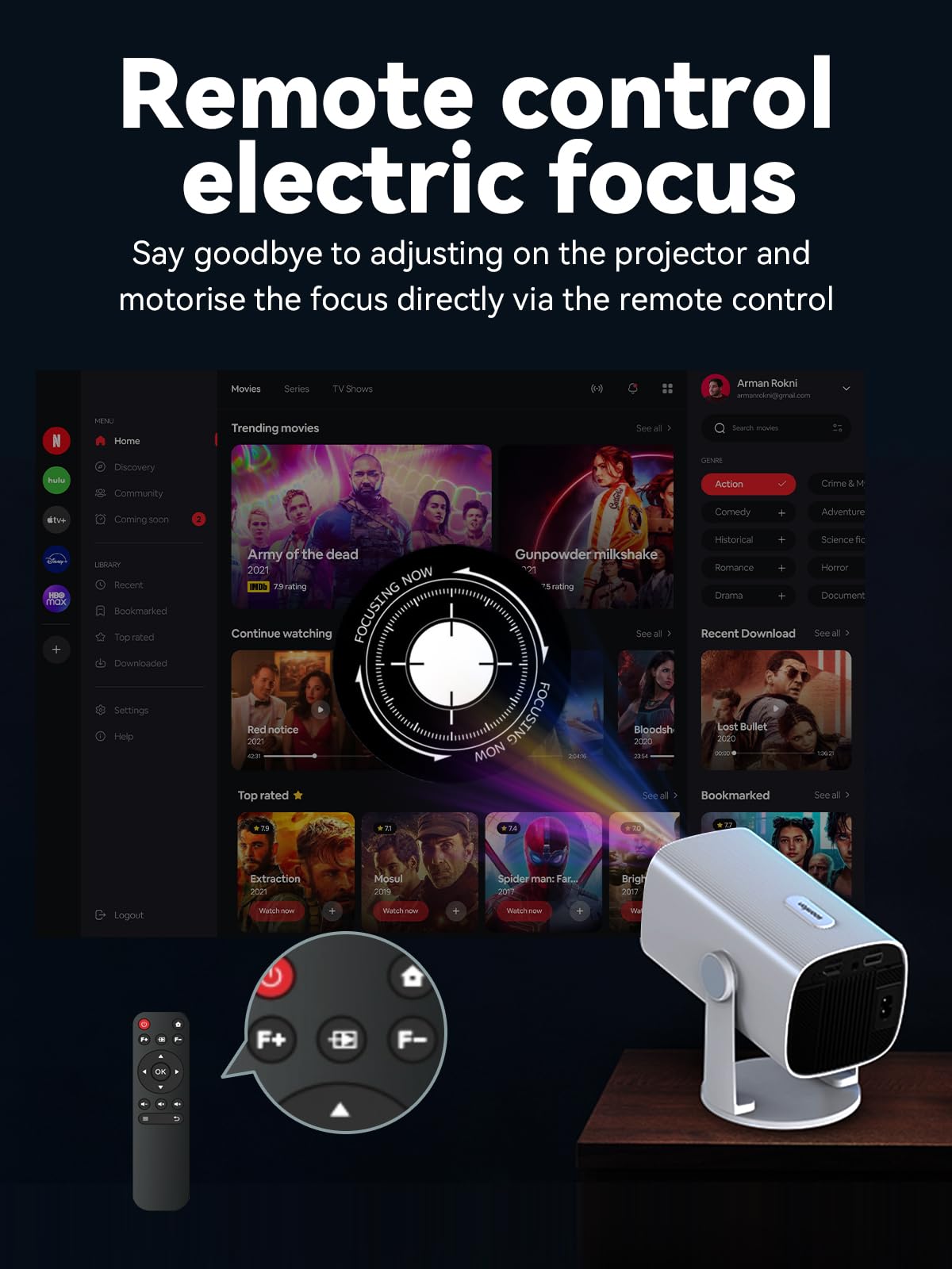 Mini Projector with Bluetooth 5.1 - SOOMFON 1080P Support Video Projector Auto Keystone, Portable Small Movie Projector, Home Video Proyector for Bedroom/Wall/iOS/Android/TV Stick/USB/HDMI