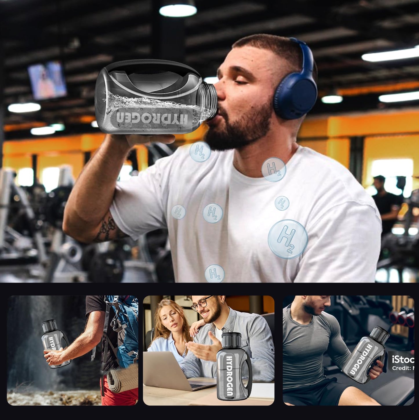 Yuloigan Hydrogen Water Bottle, 50 oz (1.5 Liter) Hydrogen Sport Water Bottles with Advanced Hydrogen Production Technology, Portable Rechargeable Water Generator Ionizer for Home, Office, and Travel