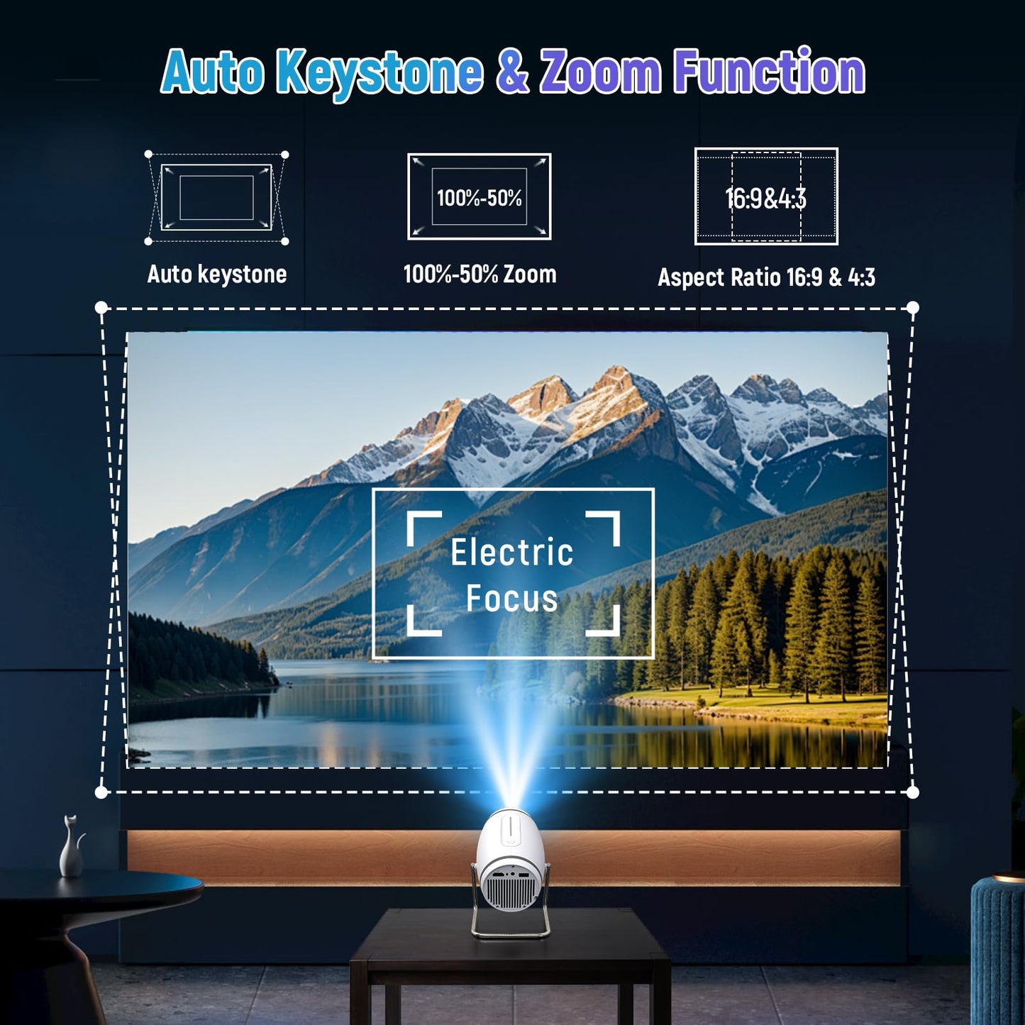 Mini Projector, Projector with WiFi and Bluetooth, 4K 1080P Support Portable Projector 180° Rotatable 130'' Screen Movie Projector Auto Keystone Compatible with HDMI/USB/Smartphone/PC/Laptop