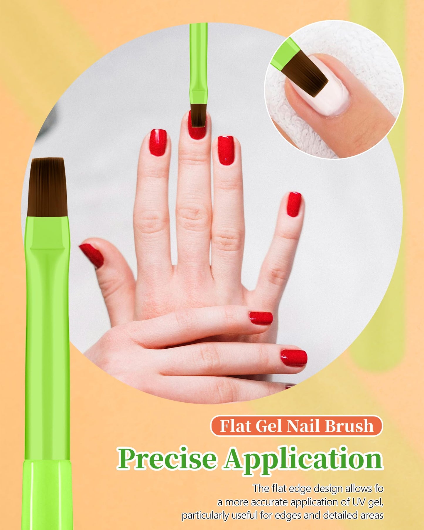 3PCS Nail Polish Clean Up Brush, Round&Falt&Angled Acetone Resistant Nail Brush for OPI Nail Polish Remover, Fingernail Cleaning Brushes at Home Nail Art and Designs(Bright Green)